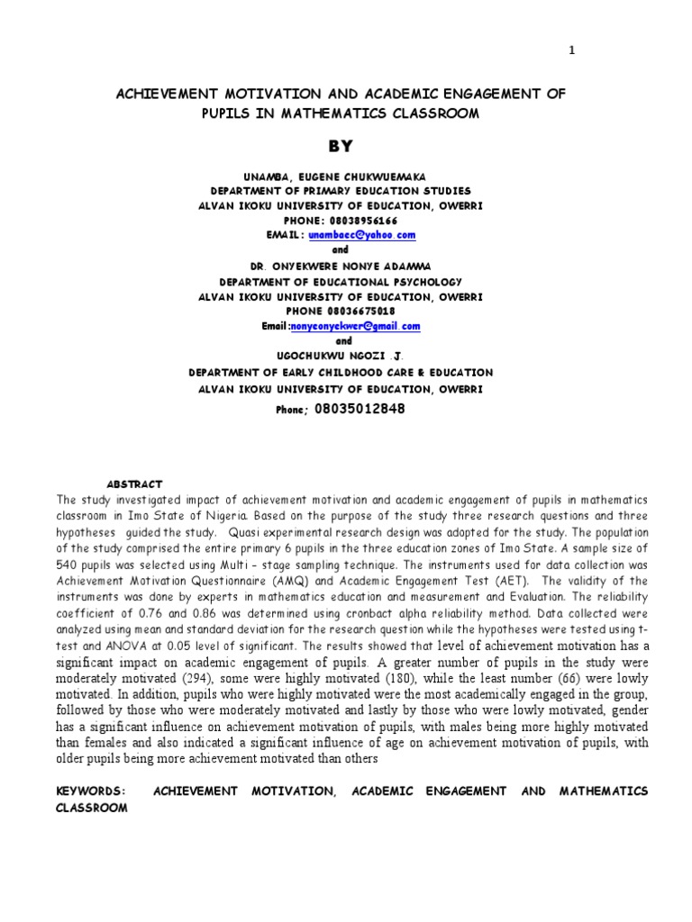 Achievement Motiviation and Academic Engaement | PDF | Motivational ...