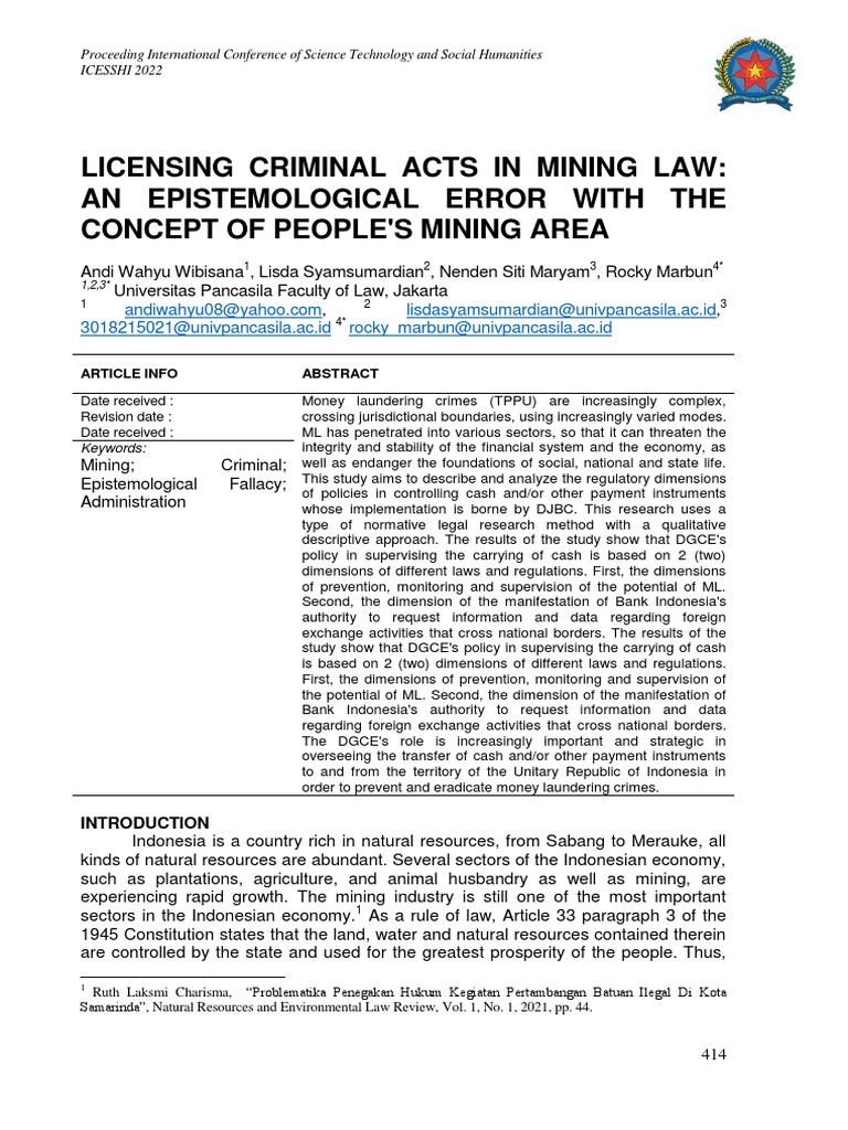 414 422 Tindak Pidana Perizinan Dalam Hukum Pertambangan Eng Pdf