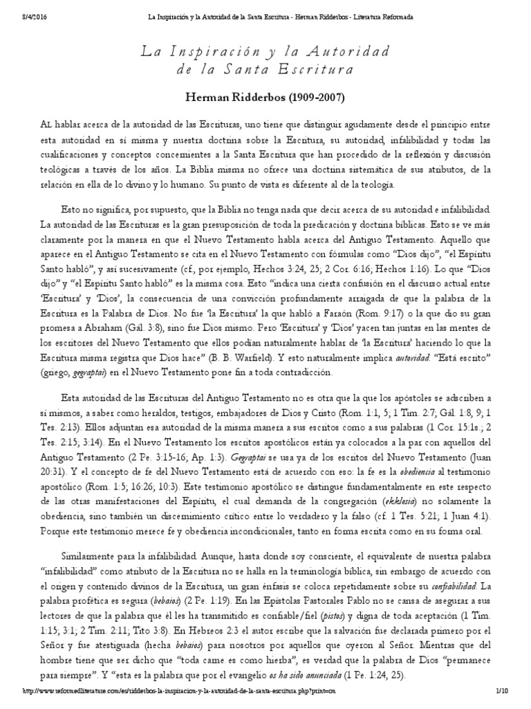 RidderbosLa Inspiración y La Autoridad de La San... Erman Ridderbos ...