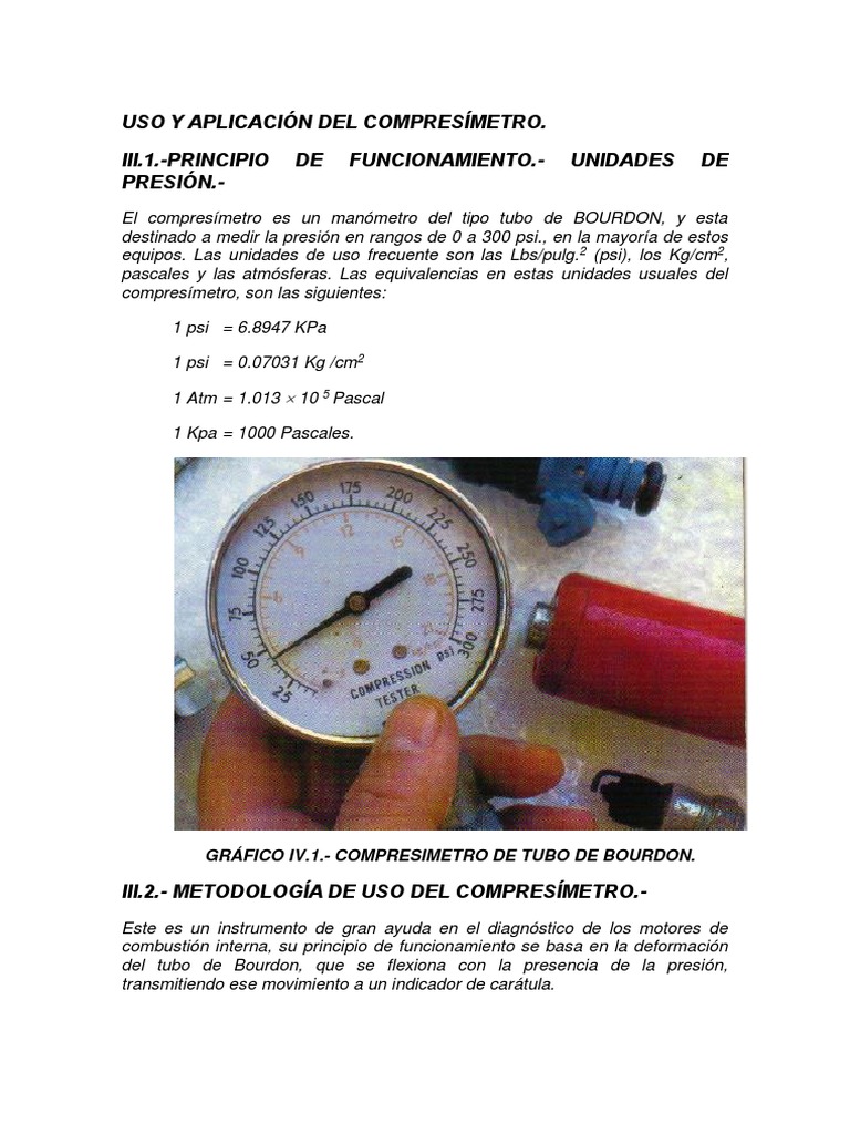 Uso y Aplicación Del Compresímetro PDF | PDF | Inyección de combustible ...