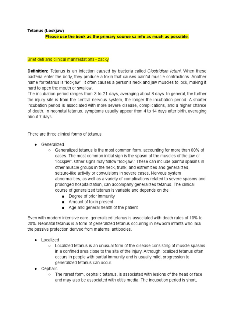 Tetanus (Lockjaw) PDF PDF Diseases And Disorders Physiology