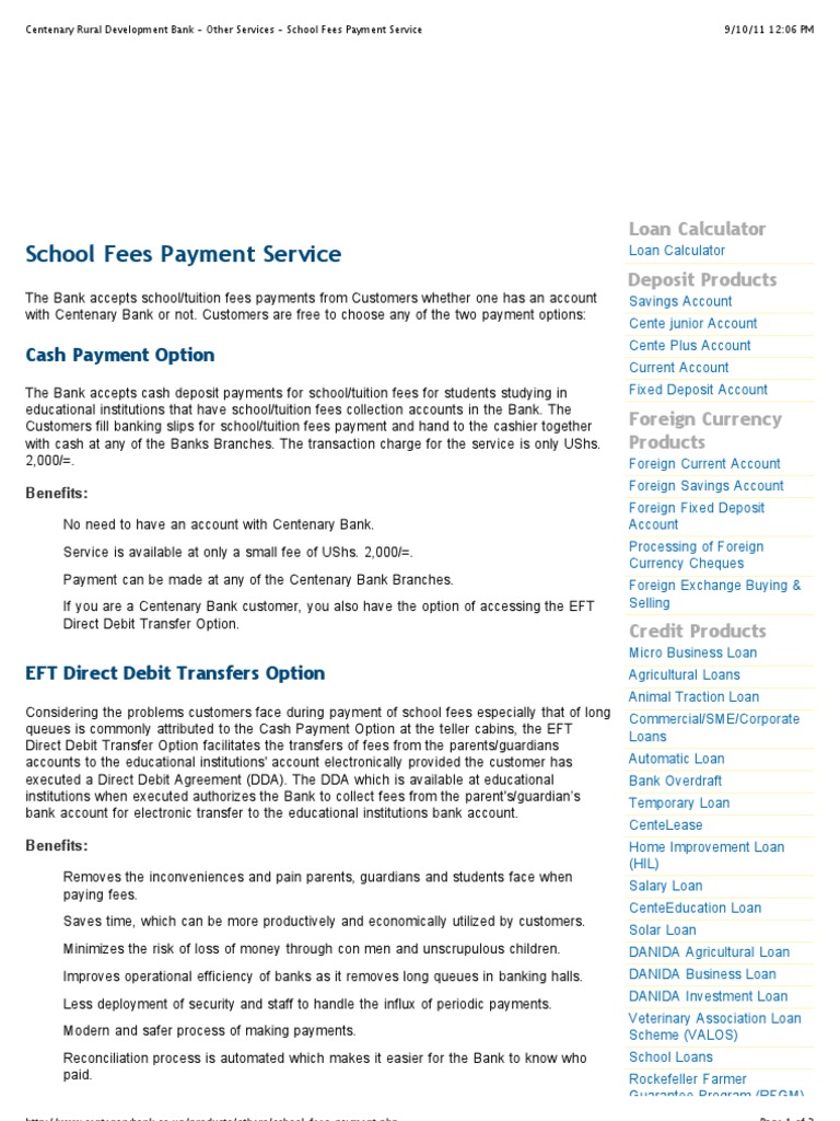 Centenary Bank School Fees Payment Options | PDF | Transaction Account ...