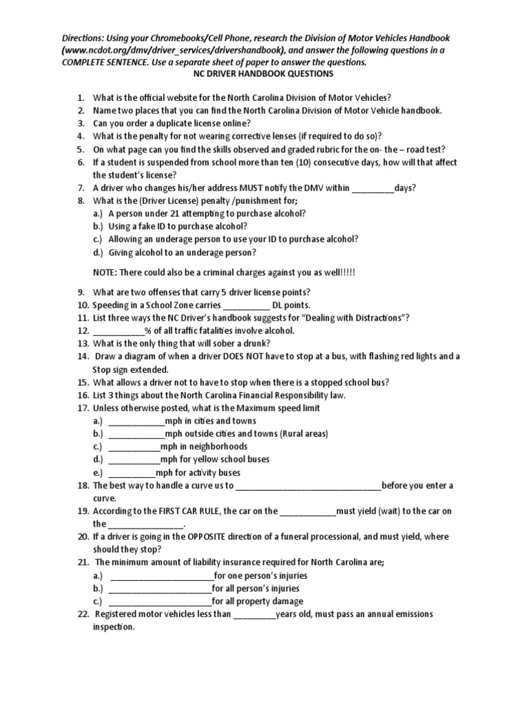 DMV Study Guide Scavenger Hunt PDF Department Of Motor Vehicles