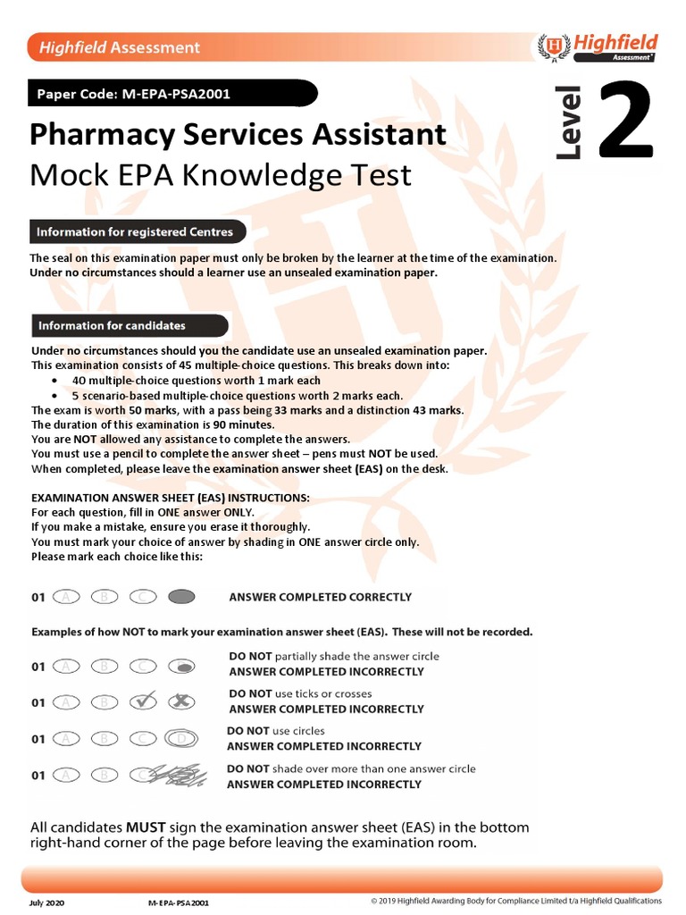 Pharmacy Services Assistant M Epa Psa2001 | PDF | Pharmacy | Pharmacist