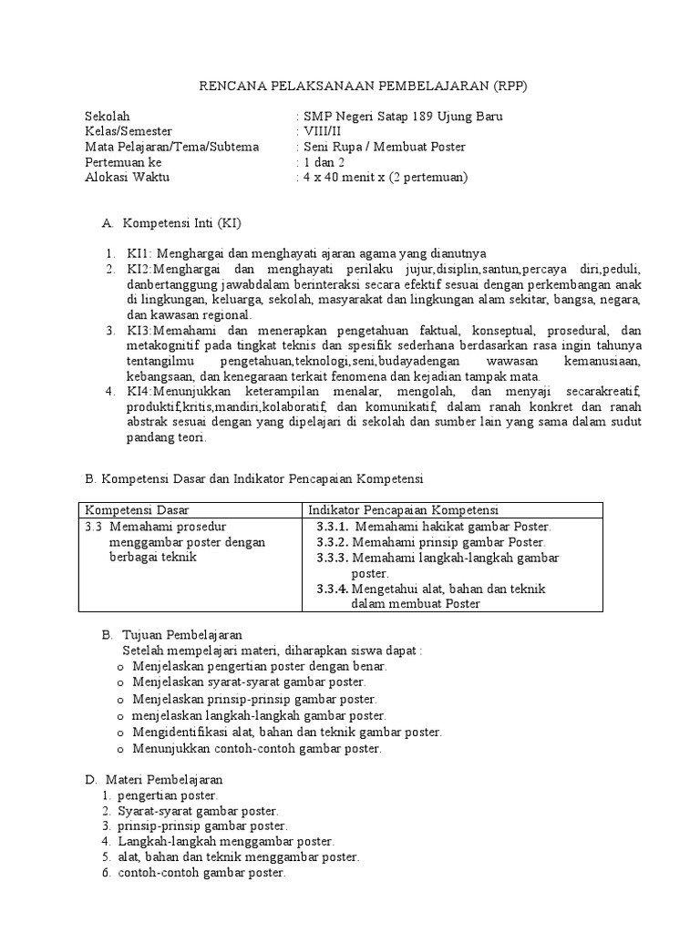 RPP Seni Rupa: Membuat Poster SMP | PDF | Karier & Perkembangan
