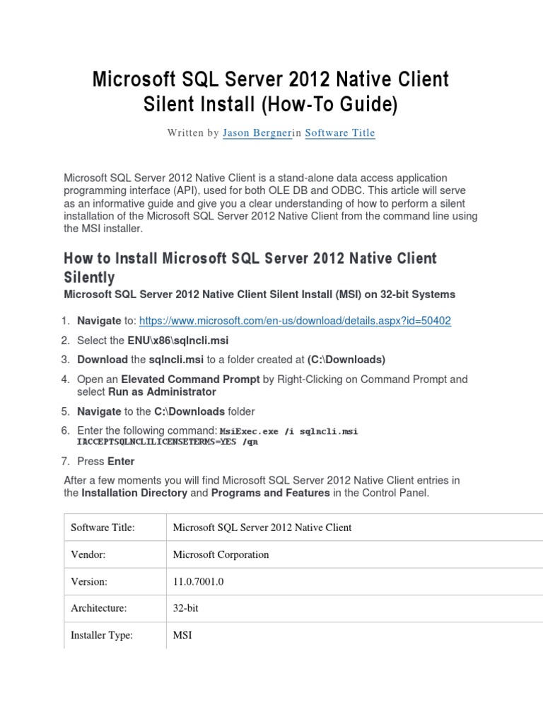 Microsoft SQL Server 2012 Native Client Silent Install | PDF