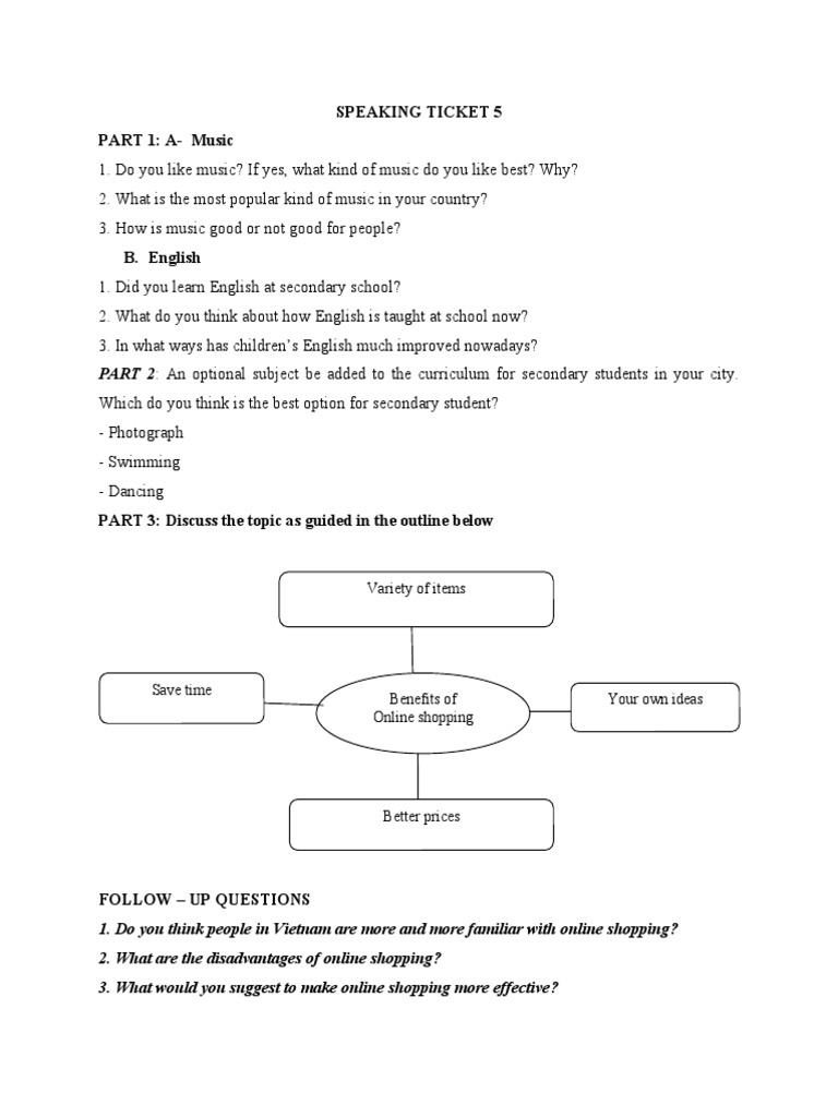 Speaking Test Questions: Ticket 5 | PDF | Language Arts & Discipline