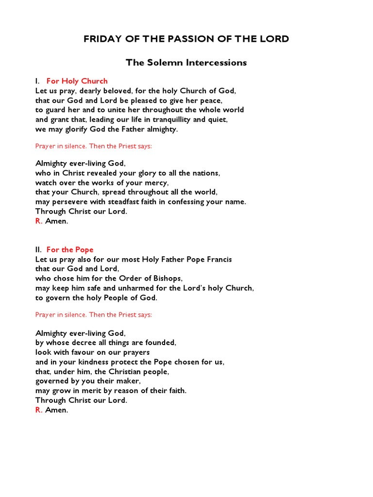 Passion Friday Solemn Intercessions | PDF | Prayer | Jesus