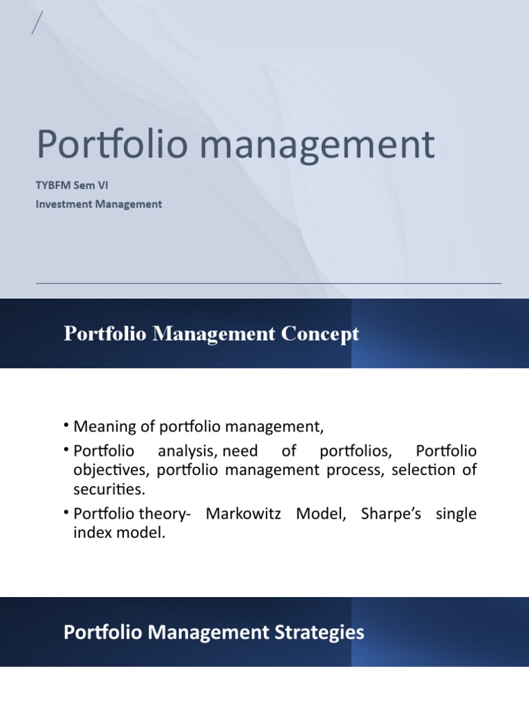 Portfolio Management PDF Investment Management Investing