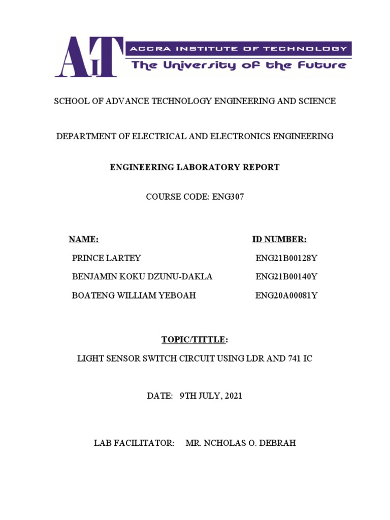 Light Sensor Switch Circuit Using LDR and 741 Ic PDF