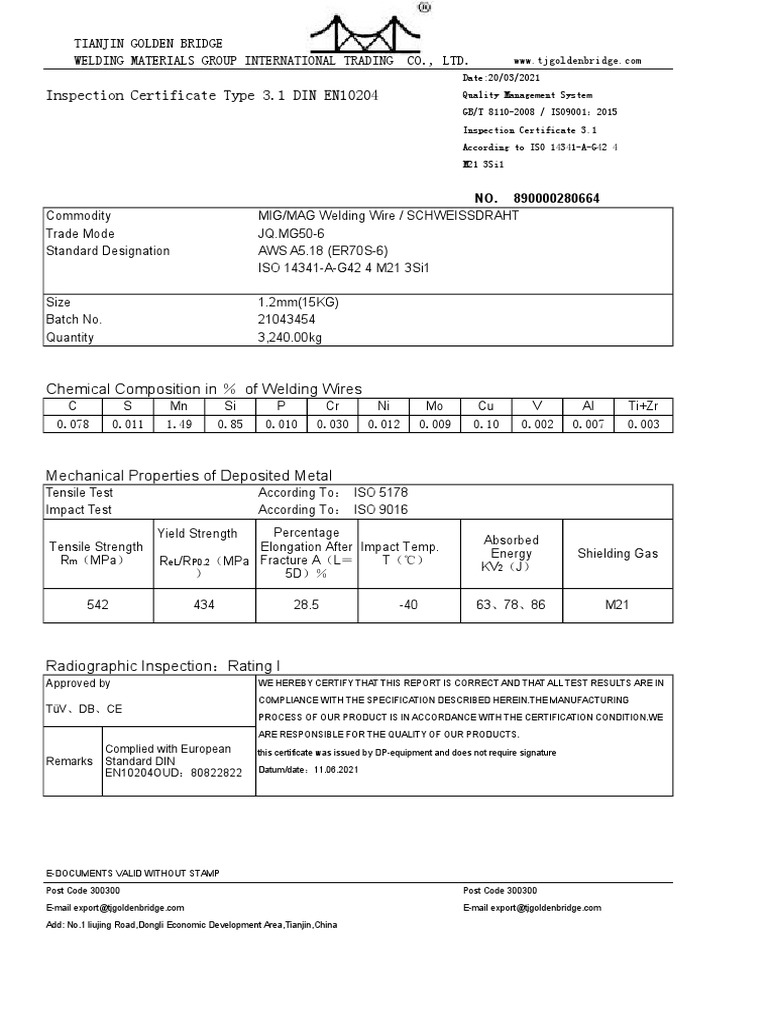 Inspection certificate type 3 1 din en10204 pdf welding construction