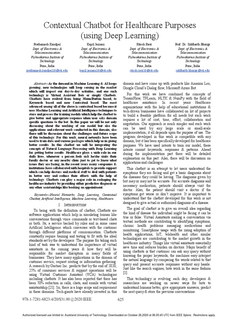 Contextual Chatbot for Healthcare AI | PDF | Json | Computing