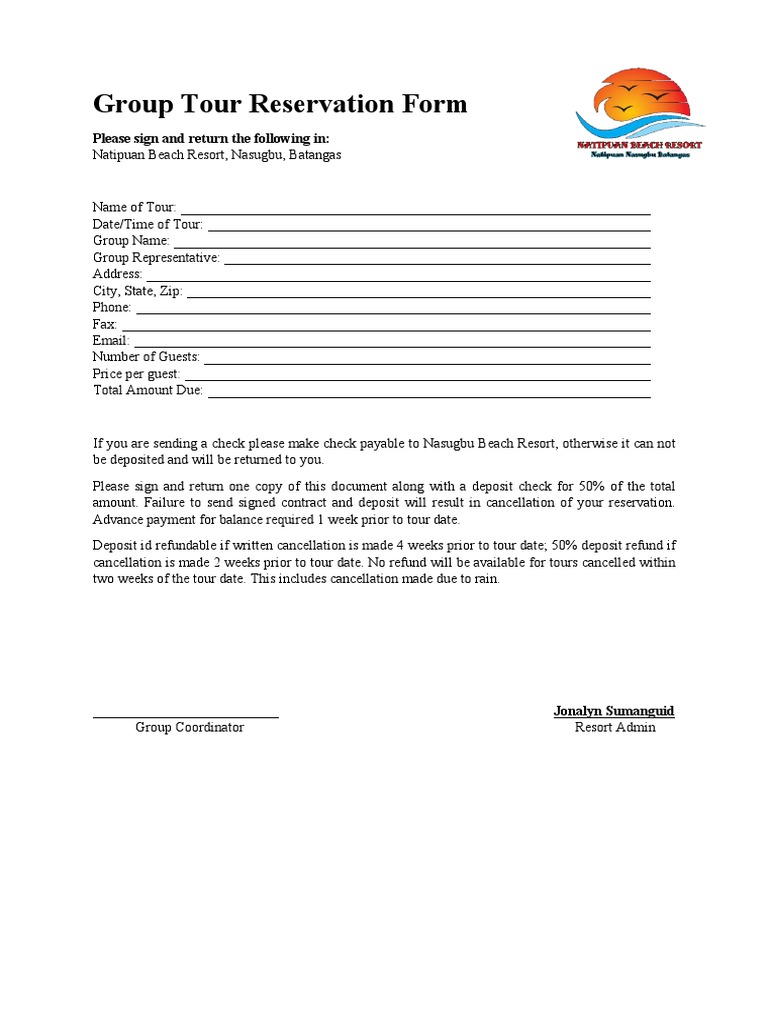 Group Tour Reservation Guidelines | PDF