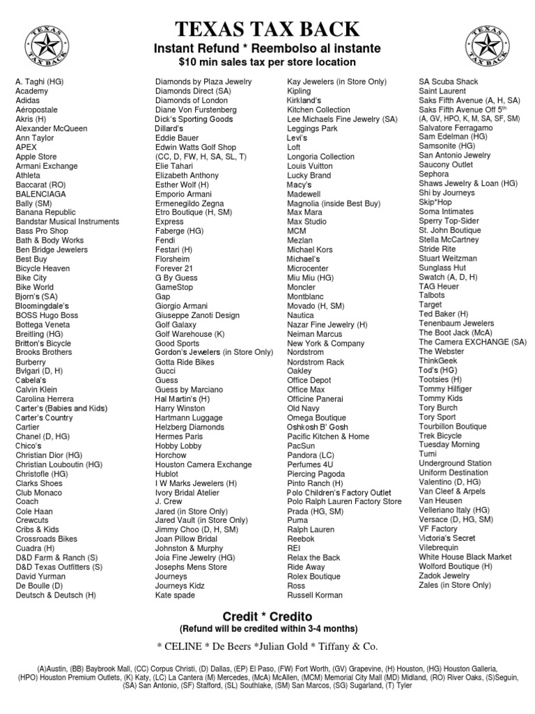 Texas tax back retailers pdf companies of the united states