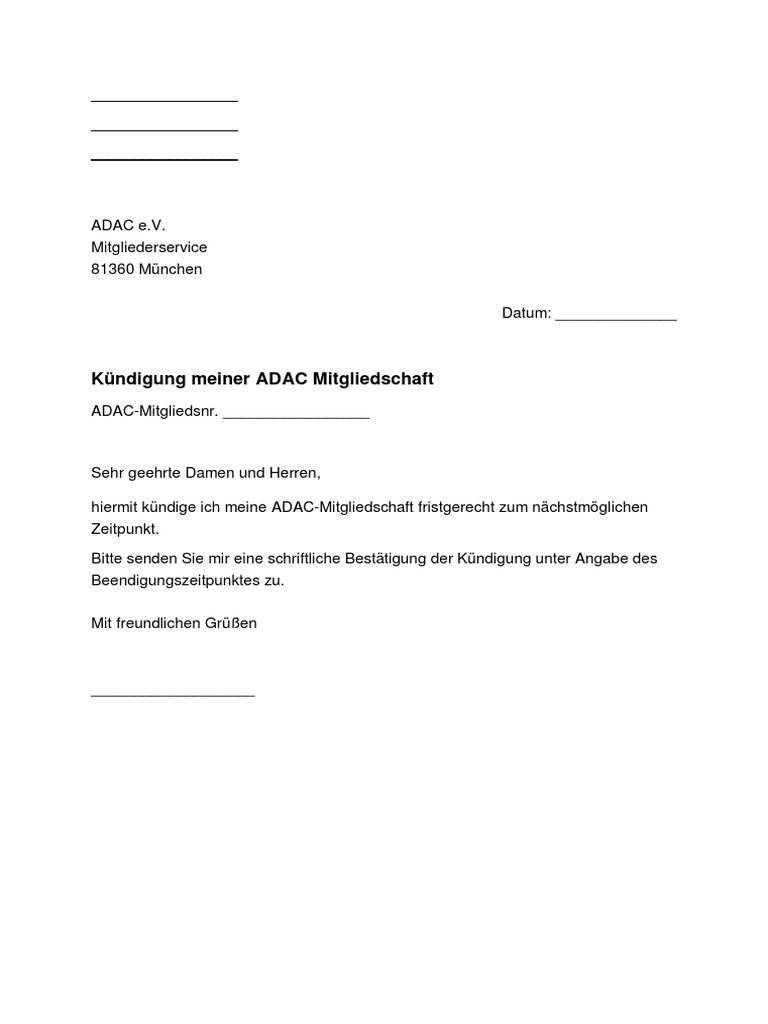 Adac Kndigen Vorlage Pdf