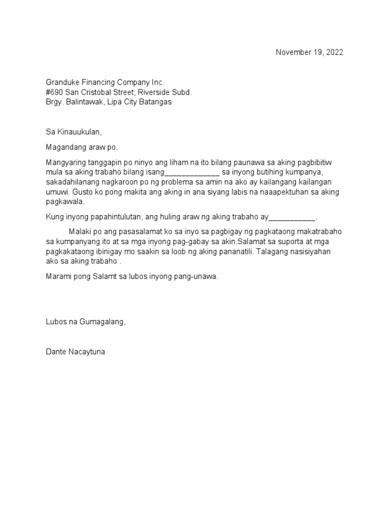 Resignation Example | PDF