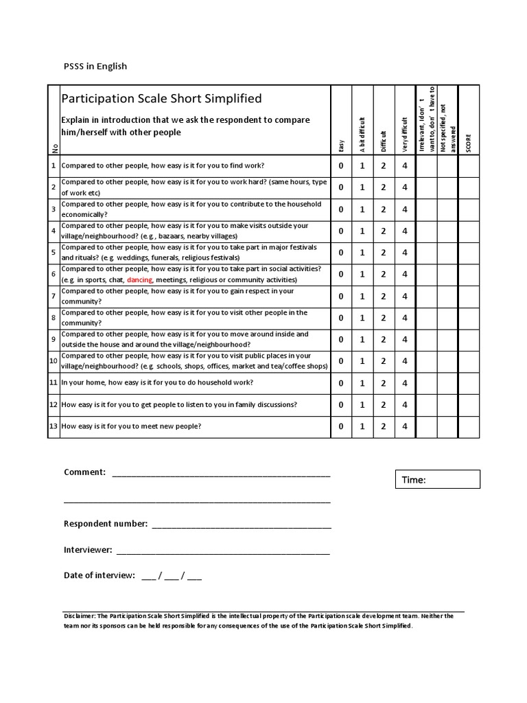 Participation Scale Short Simplified English PDF