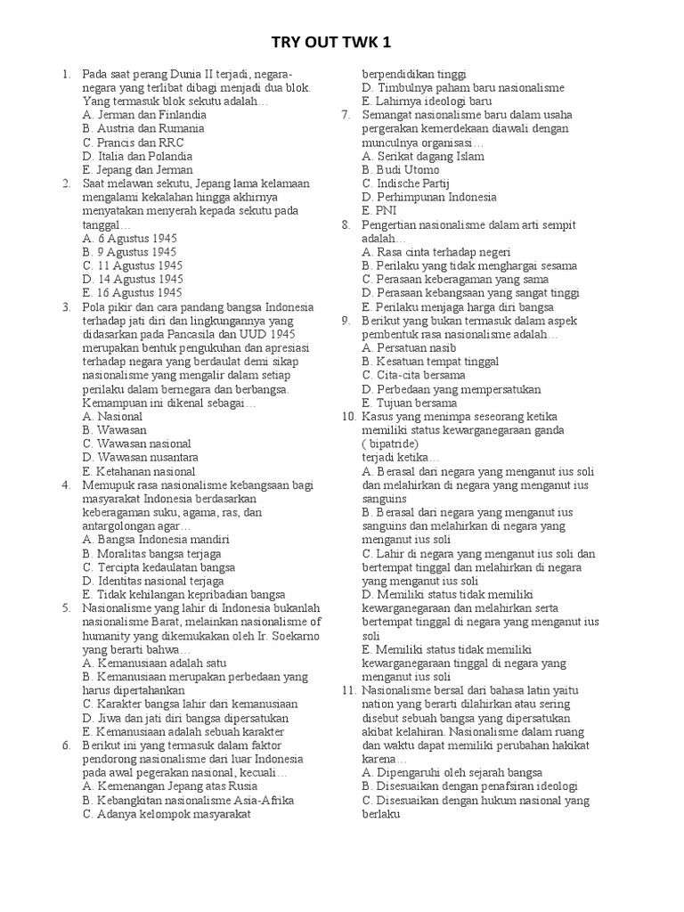 Try Out TWK 1 PDF