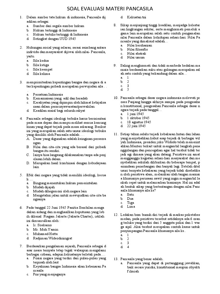Soal Evaluasi Pancasila | PDF