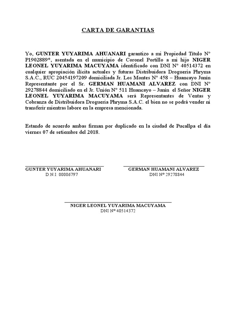 Carta de Garantias PDF