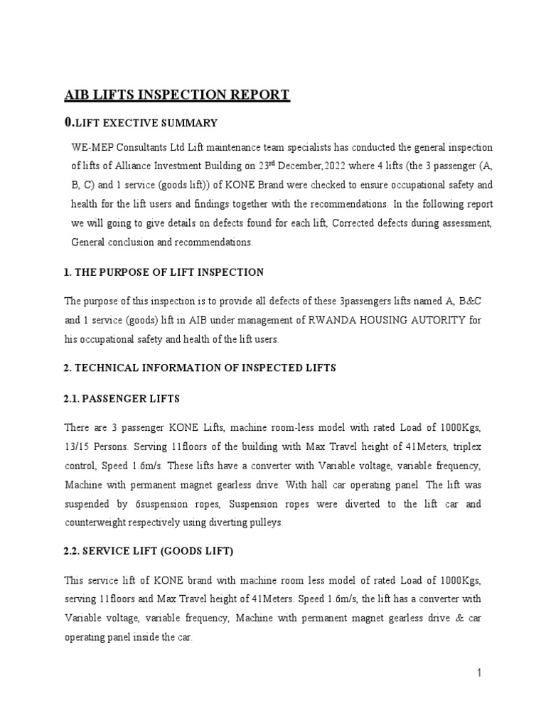 AIB Lift Inspection Report Summary | PDF | Elevator | Vehicles