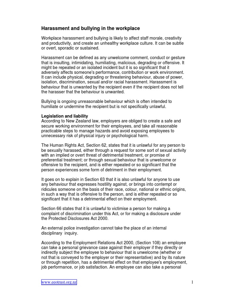 Workplace Harassment and Bullying Guide | PDF | Bullying | Harassment
