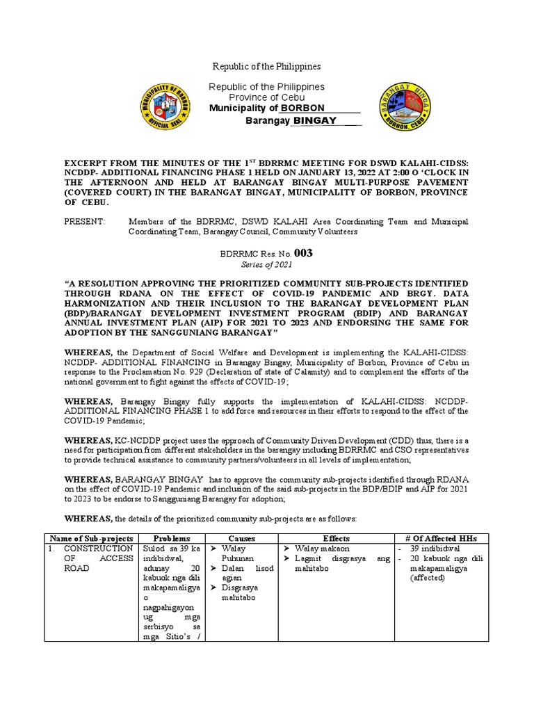 2022 003 bdrrmc reso on approval of priority needs and adoption of sb