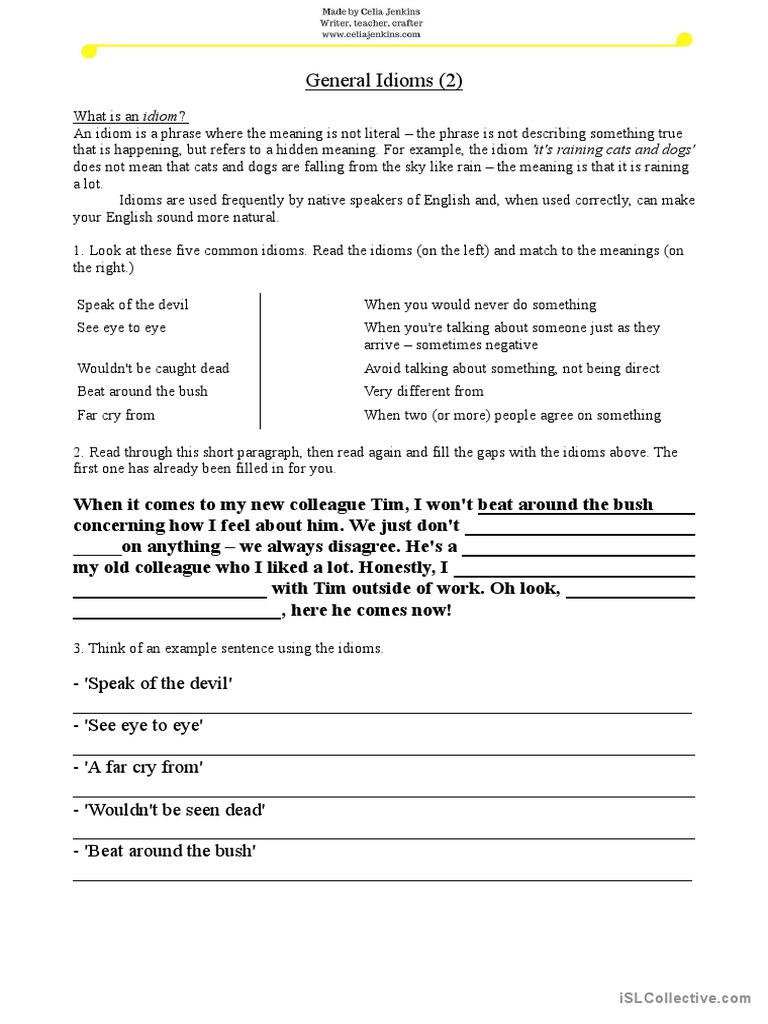 General Idioms Practice 2 | PDF | Idiom | English Language