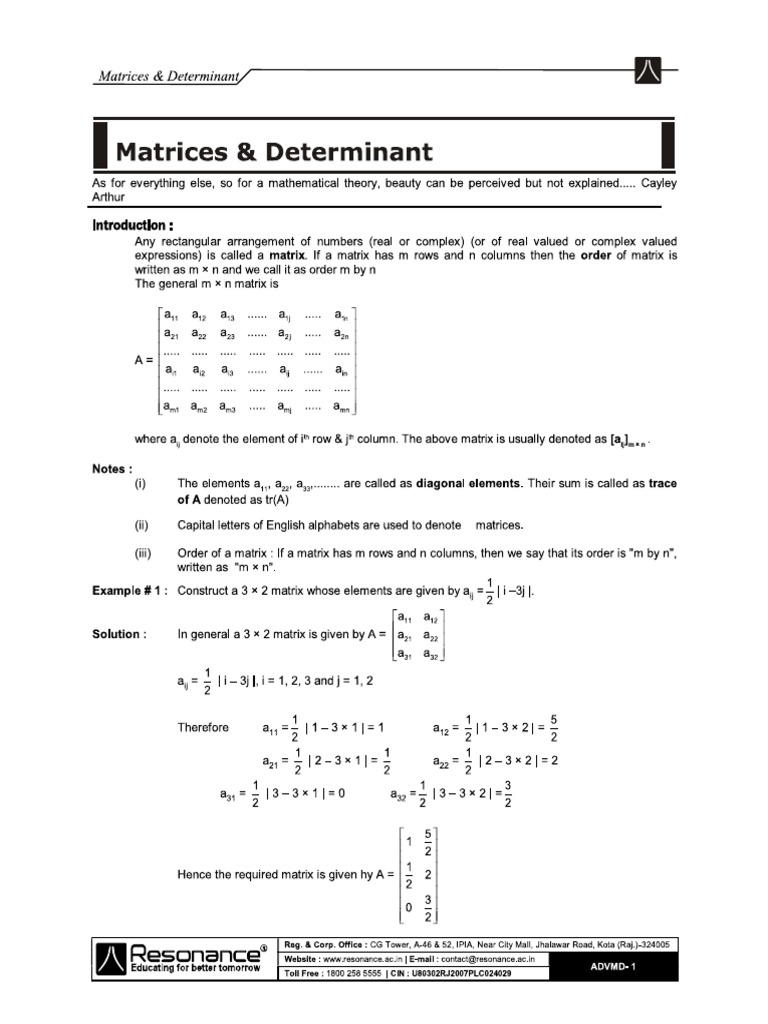 Matrices and Determinants PDF