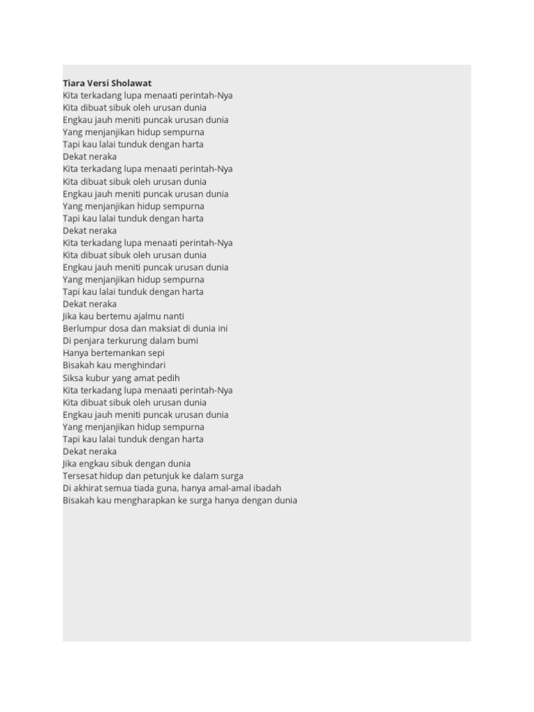 Lirik Lagu Tiara Versi Shalawat PDF
