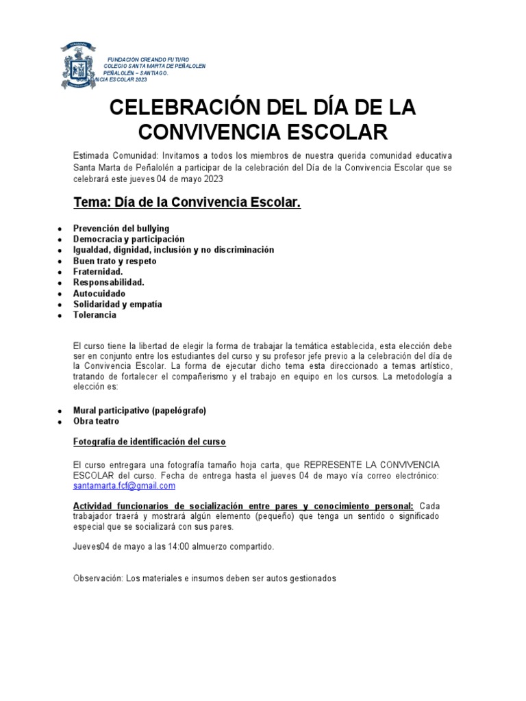 Celebración de la Convivencia Escolar 2023 | PDF | Maestros
