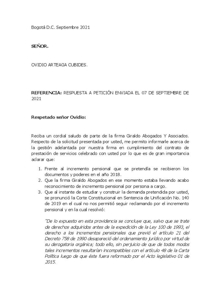 Respuesta Derecho de Petición Ovidio Arteaga | PDF