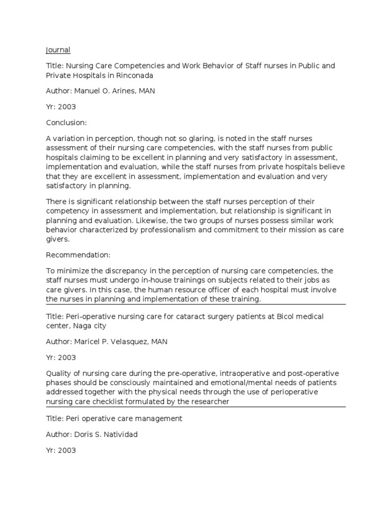 Nursing Care Competencies in Hospitals | PDF | Nursing | Surgery