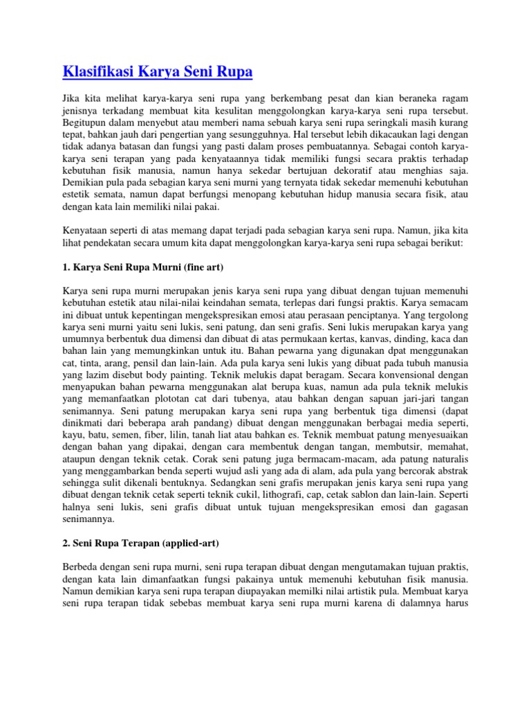 Klasifikasi Karya Seni Rupa