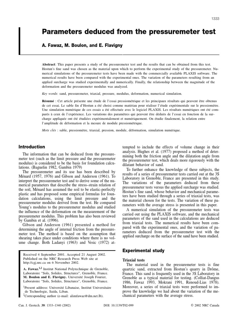 Parameters Deduced From The Pressuremeter Test PDF Young's Modulus