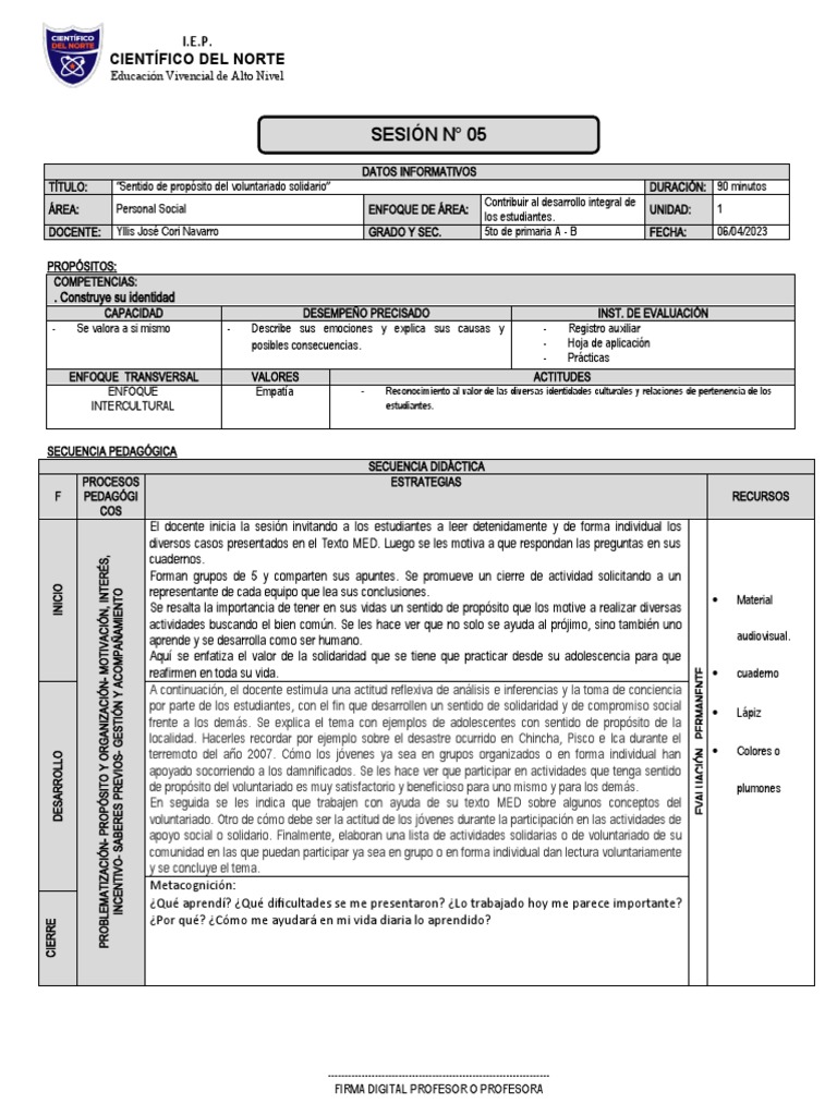 5to Primaria Personal Social | PDF | Maestros | Cognición