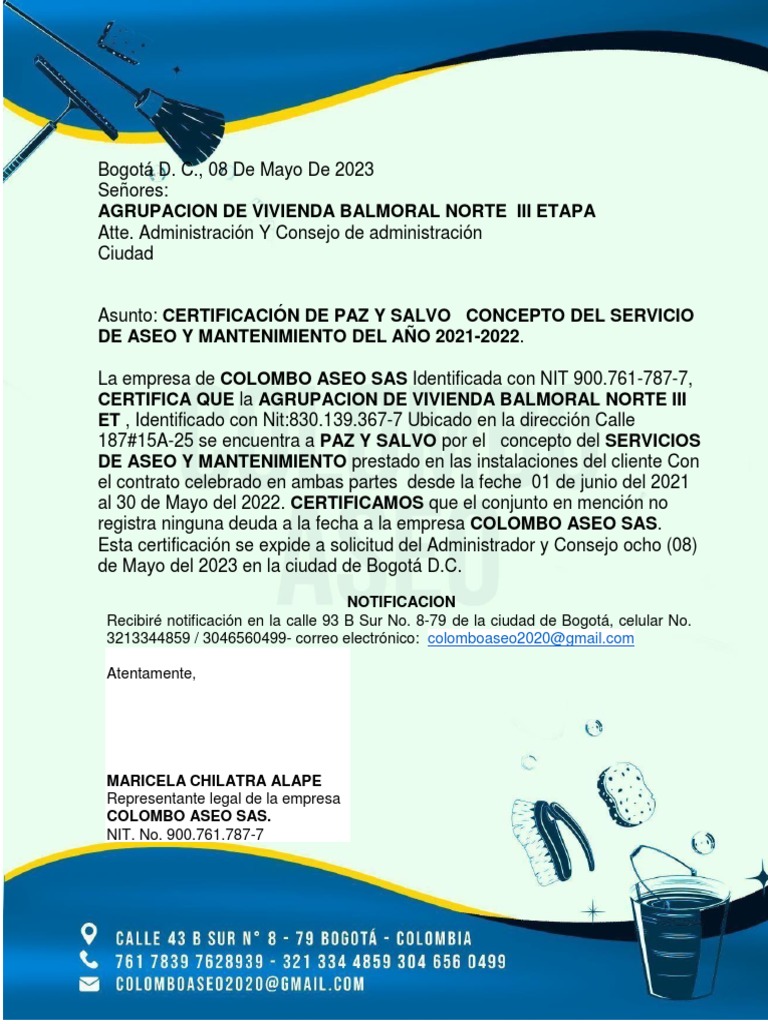 Certificación Paz y Salvo Aseo 2021-2022 | PDF | Finanzas y dinero