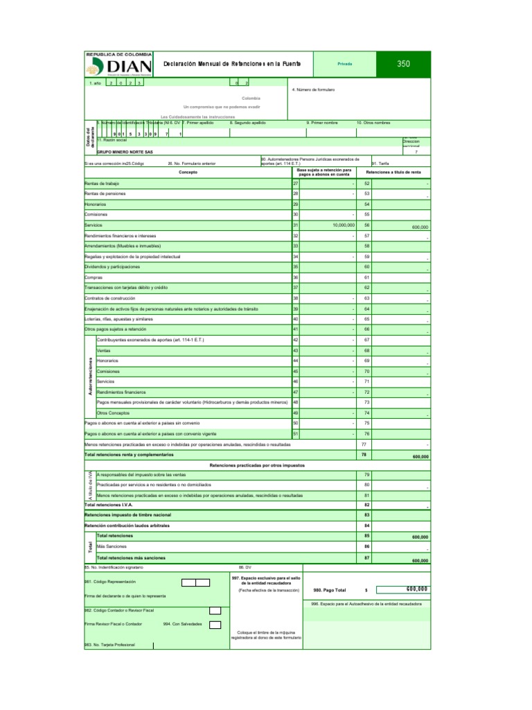 Formulario Retención en La Fuente PDF Impuestos Gobierno