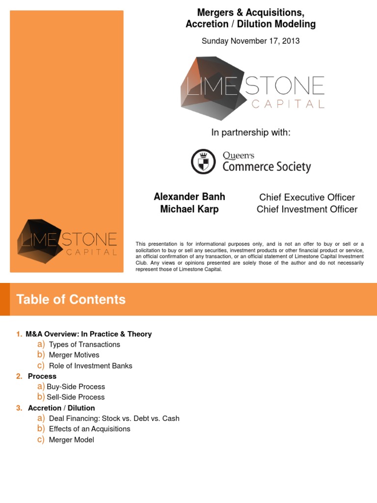 Accretion and Dilution in M&A | PDF | Mergers And Acquisitions | Stocks