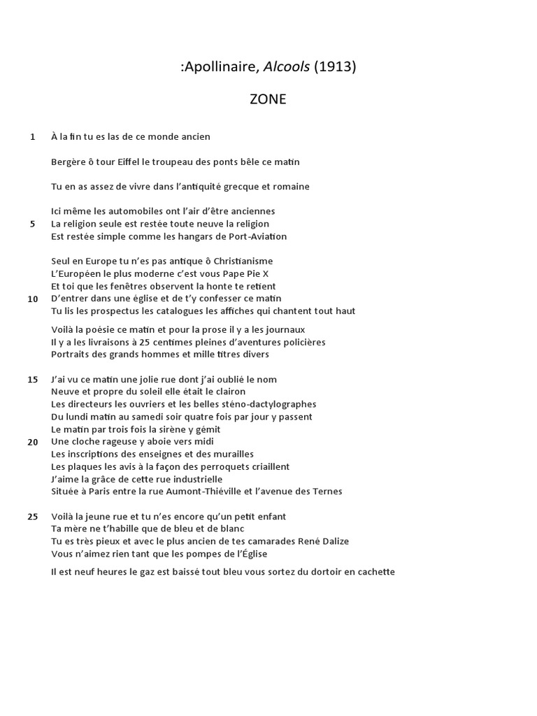 Apollinaire Zone Texte Explication 3 PDF