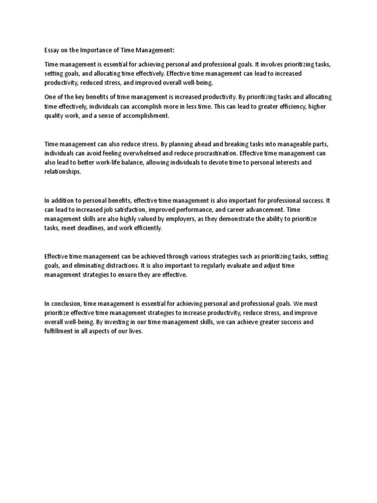 Importance of Time Management Essay | PDF | Career & Growth | Self ...