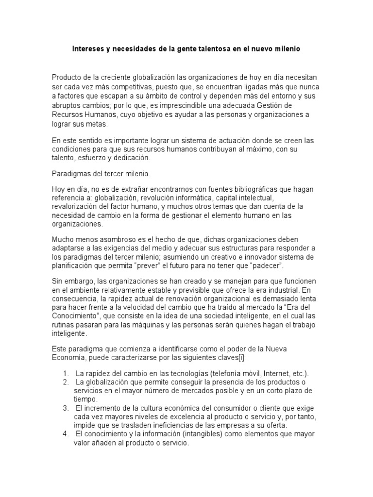Intereses y Necesidades de La Gente Talentosa en El Nuevo Milenio | PDF