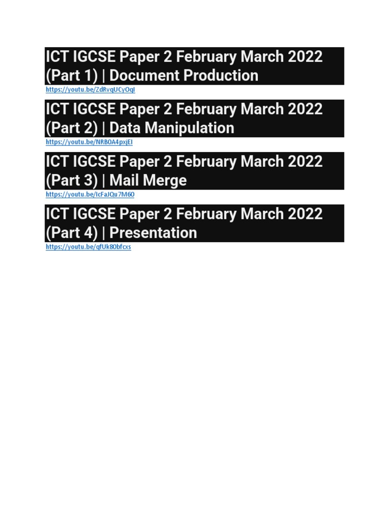 ICT IGCSE Paper 2 2022 Video Link PDF