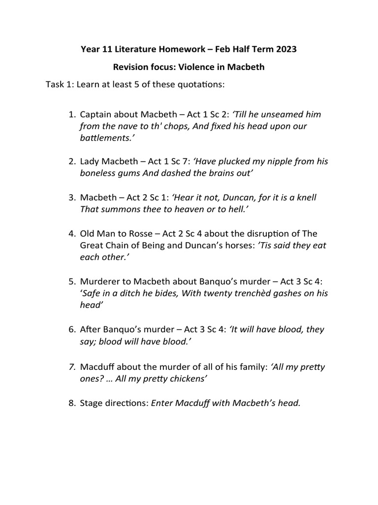 Violence In Macbeth Essay Feb 20 Pdf Macbeth