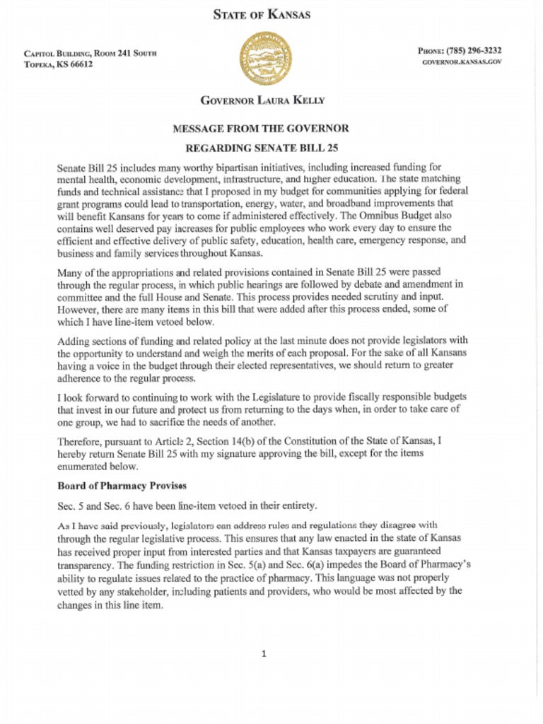 Line-Item Veto Message SB 25 | PDF