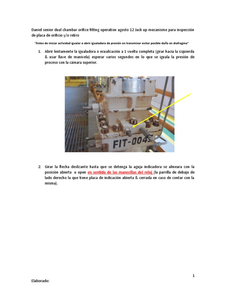 Daniel Senior Dual Chambar Orifice Fitting Operation Agosto 12 Jack Up ...