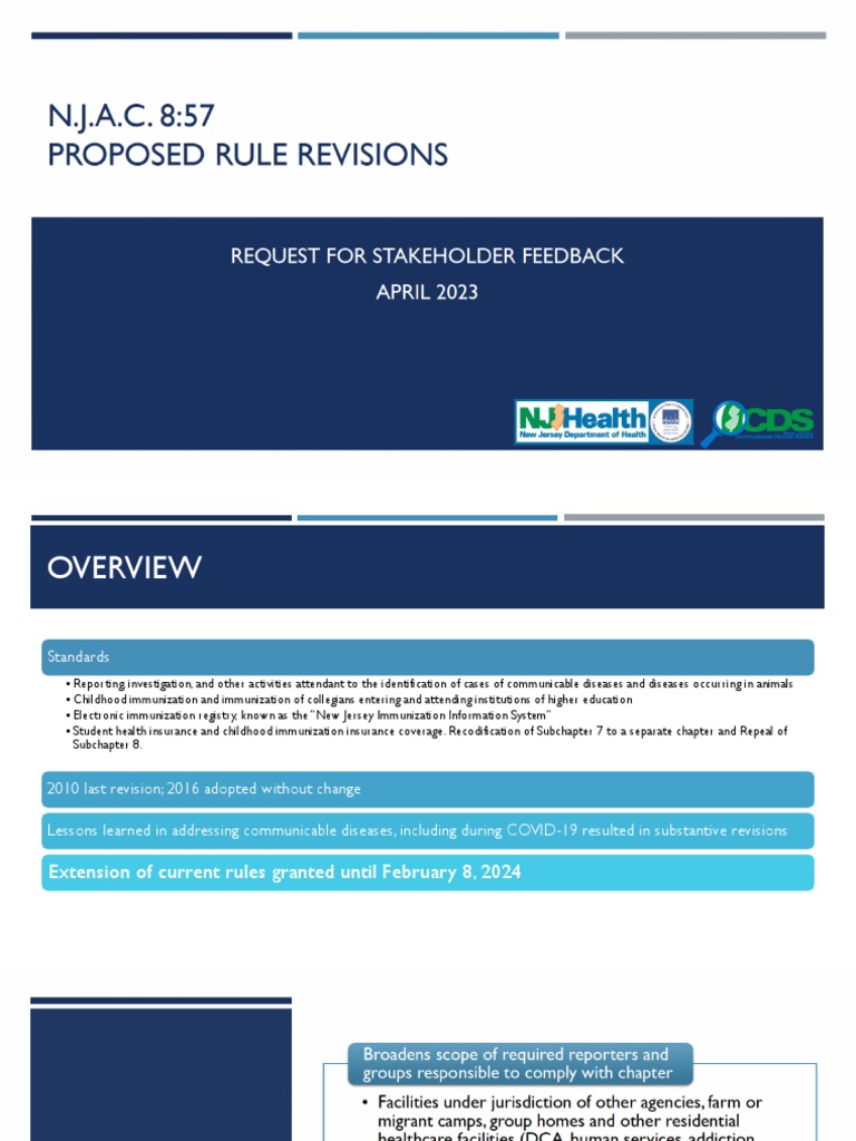 Proposed Rule Revisions To NJ Administrative Code Section On
