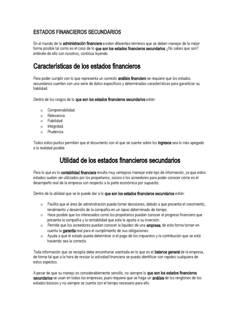 Definición de Estados Financieros Secundarios | PDF | Finanzas y dinero