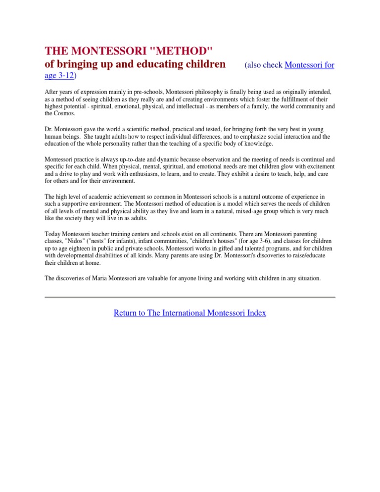 Understanding the Montessori Method | PDF | Wellness