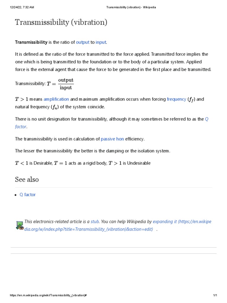 Vibration Transmissibility Explained | PDF